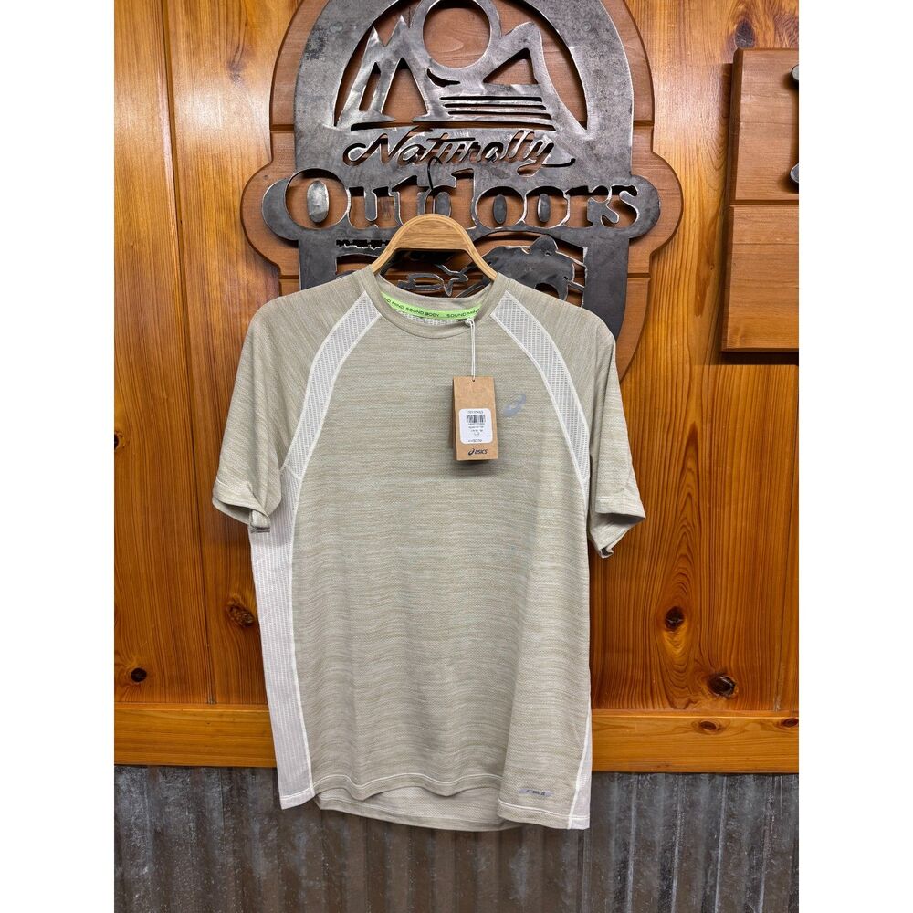 Men's Asics Road Short Sleeve Top Cream Running Shirt Large